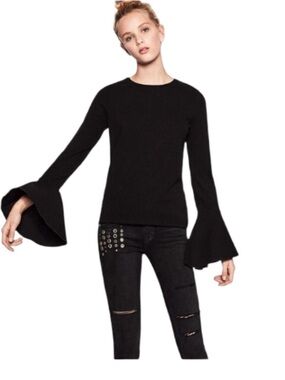 Zara Black Lace Long-Sleeve Top with Flared Cuffs